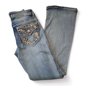 Telepatia Size 5/27 Flare Jeans Embroidered Western Stretchy Bling